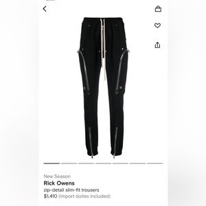 Rick Owens Zip Detail Slim Pants